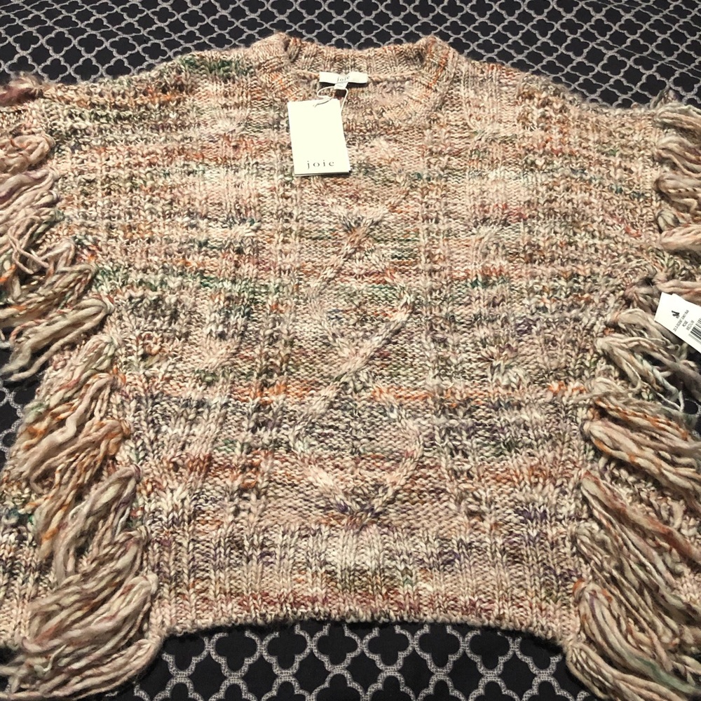 Joie Meghan Wool Blend Fringe Tan Blush Pink Rose Sweater Sz Medium L21 - Picture 5 of 12